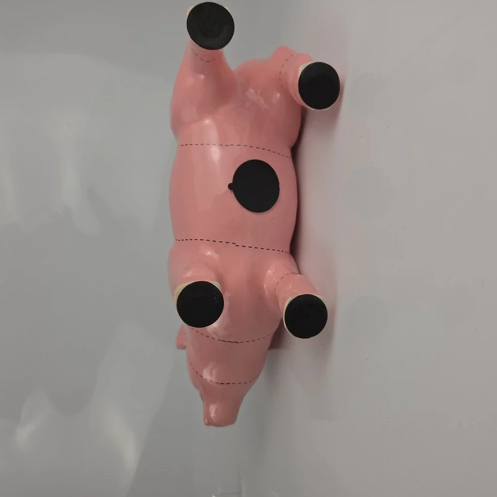 Pink Ceramic Pig Coin Bank Butcher Diagram Pork Cuts Kitchen Farmhouse